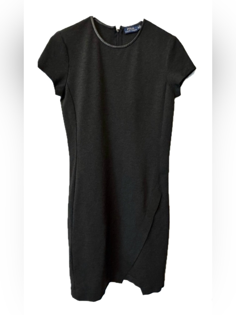 Polo Ralph Lauren Charcoal Gray Sheath Dress Lamb Leather Collar M
